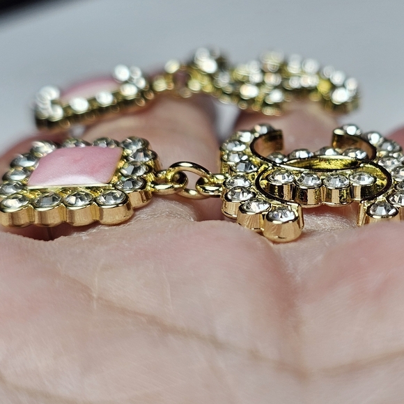 <AUTH> Chanel Pink and Gold Sparkle Dangle Earrings NEW - Picture 5 of 7